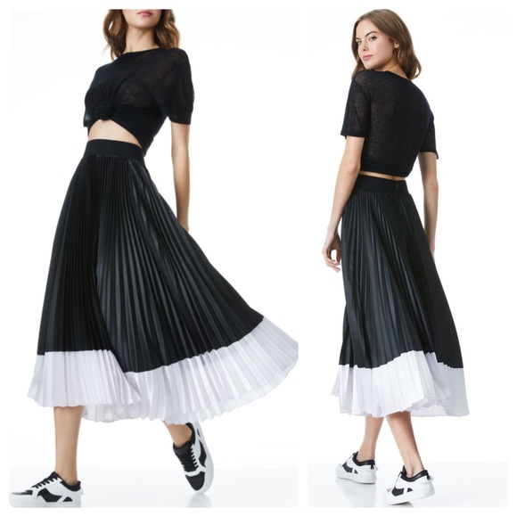ALICE + OLIVIA Katz Pleated Midi Skirt - Picture 2 of 11